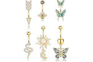 Dochais Belly Buton Rings Surgical Stainless Steel Belly Button Ring for Women Dangle Belly Button Rings Butterfly Cubic Zirc