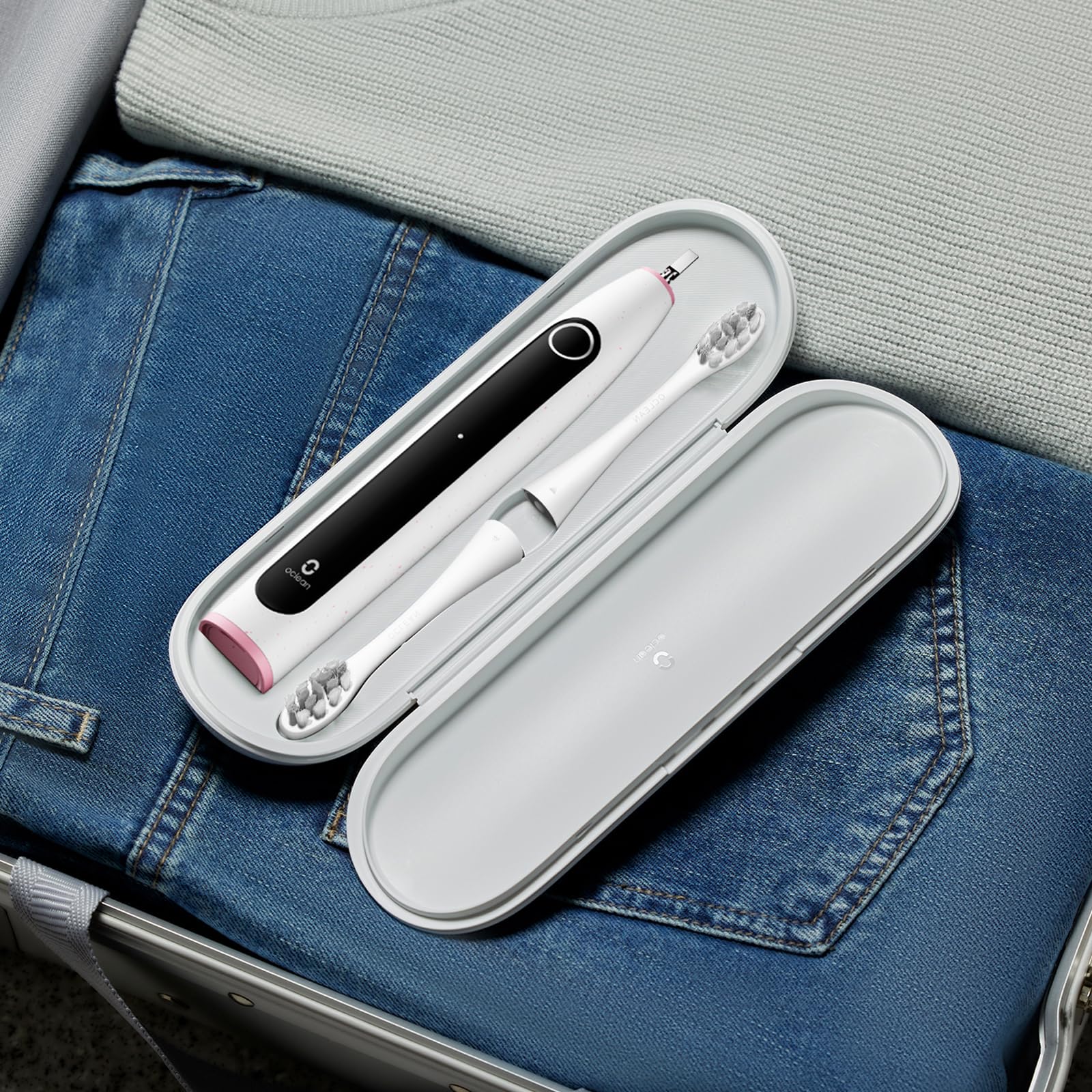Oclean X Lite elektrische Zahnbürste Gift Set Grau, Schallzahnbürste mit 1+2 Ersatzbürstenköpfe, Ein Knopf Bedienung, IPX7 Wasserdicht Electric Toothbrush mit 5 Putzprogrammen, Timer und Reise Etui 7