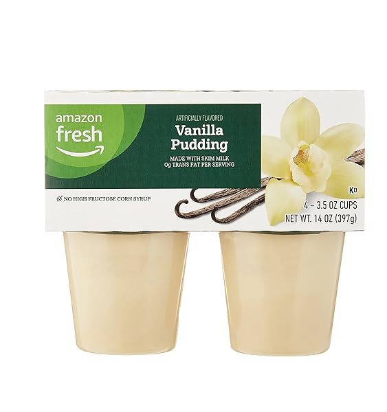 AMAZON FRESH, VANILLA PUDDING CUPS, 4 COUNT