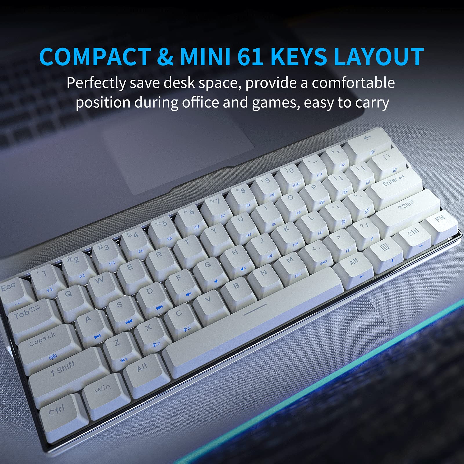 KEMOVE SNOWFOX Wired/Wireless 60% Mechanical Gaming Keyboard Compatible with Mac Windows, Hot Swappable Keyboard RGB Backlit PBT Keycaps Full Keys Programmable, 3000mAh Battery (Gateron Yellow Switch)
