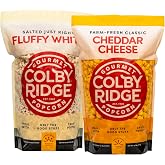 Colby Ridge 4 Gallon Gourmet Craft Popped Gluten Free Popcorn Snack Sized Large 2-Pack Pouches (Fluffy White and Cheddar Cheese)