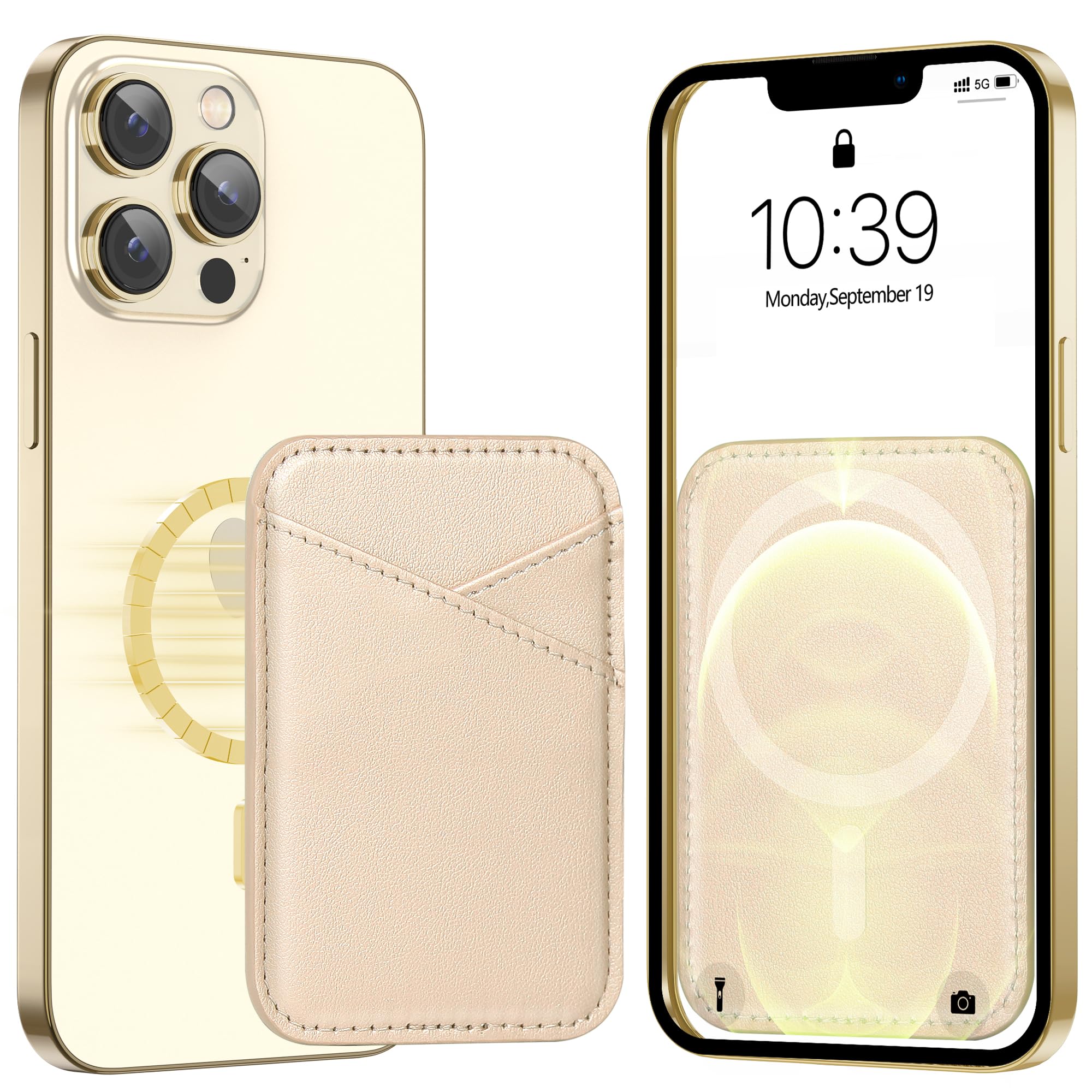 Miroddi for MagSafe Wallet, Strongest Magnetic Card Holder for iPhone 17/16/15/14/13/12 Series, Ultra-Thin Leather Magnetic Phone Wallet with 2 Card Slots, RFID Blocking, No More Falling, Gold
