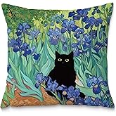 Fuasei William Morris Floral Black Cat Pillow Covers 18x18, Cat Lovers Mom Grandma Gifts for Mother's Day, Blue Floral Cats Decorative Pillow Covers for Home Bedroom Living Room Office Decor