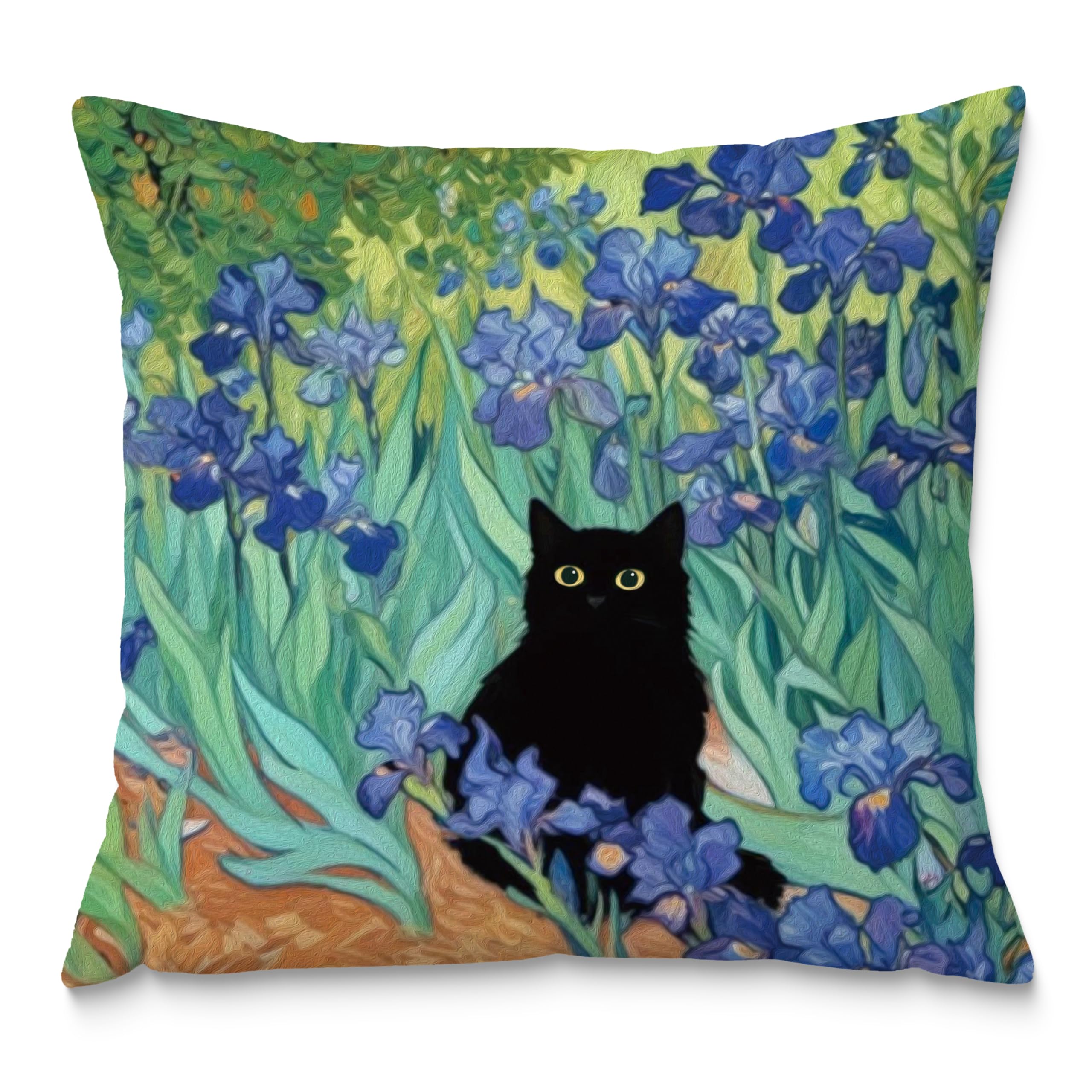 Fuasei William Morris Floral Black Cat Pillow Covers 18x18, Cat Lovers Mom Grandma Gifts for Mother's Day, Blue Floral Cats Decorative Pillow Covers for Home Bedroom Living Room Office Decor