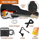 3rd Avenue Full Size 4/4 Electric Bass Guitar Beginner Pack Sunburst 15W Amp view 3