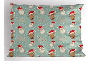 Ambesonne Christmas Pillow Sham, Santa Claus and His Deer Celebrating Your Holiday Vintage Cartoon on Snowflakes, Decorative Standard Size Printed Pillowcase, 26" X 20", Pale Seafoam