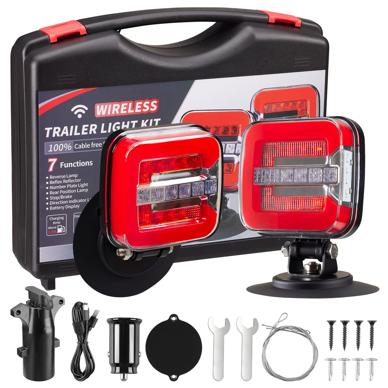 Photo 1 of XYLOKTH USB-C Wireless Trailer Lights Kit with Reverse, IP67 Waterproof Magnetic LED Tow Light for Towing, Tail, Brake, Turn Signal for Car, Boat, Camper, RV (C-Type)