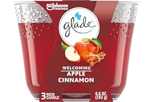 SC JOHNSON Glade Candle Apple Cinnamon, Fragrance Candle Infused With Essential Oils, Air Freshener Candle, 3-Wick Candle, 6.8 Oz