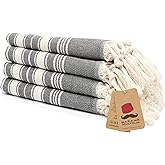 Bazaar Anatolia Hand Towels - Set of 4 | 39" x 19" - Decorative Turkish Hand Towel for Bathroom, 100% Cotton, Kitchen, Face, Hair, Tea, Dishcloth, Bathroom Hand Towels - Stripe Black