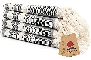 Bazaar Anatolia Hand Towels - Set of 4 | 39" x 19" - Decorative Turkish Hand Towel for Bathroom, 100% Cotton, Kitchen, Face, Hair, Tea, Dishcloth, Bathroom Hand Towels - Stripe Black