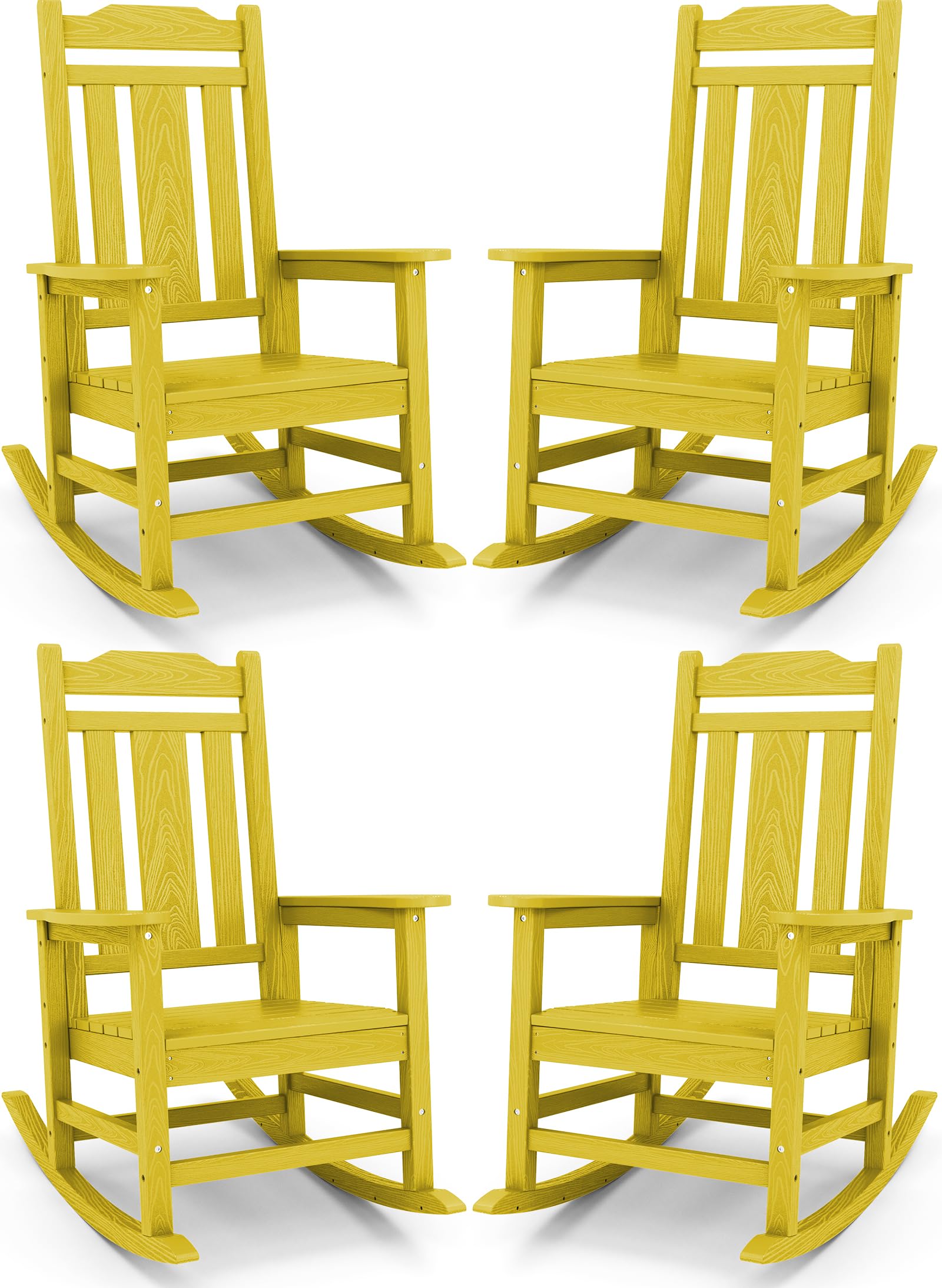 SERWALL Outdoor Rocking Chair Set of 4, Patio Rocking Chairs Set, HDPE Rocking Chair Outdoor for Adults, Heavy Duty Front Porch Rocker, Yellow Image