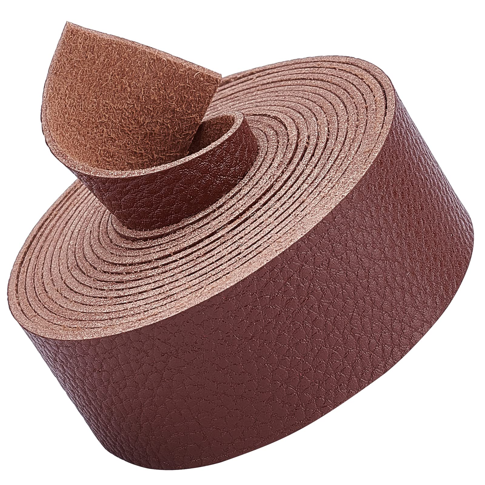 GORGECRAFT Brown Leather Strap Strip 1 Inch Wide 79 Inch Long Lychee Pattern Leather Belt Strips Wrap Single Sided Flat Cord for DIY Crafts Projects Clothing Jewelry Wrapping Making Bag — image 1