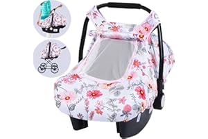 SMTTW Baby Car Seat Covers, Infant Car Canopy for Spring Summer Autumn Winter, Universal Fit, Snug Warm Breathable, Car Seat Canopy for Boys Girls (Pink Flower)