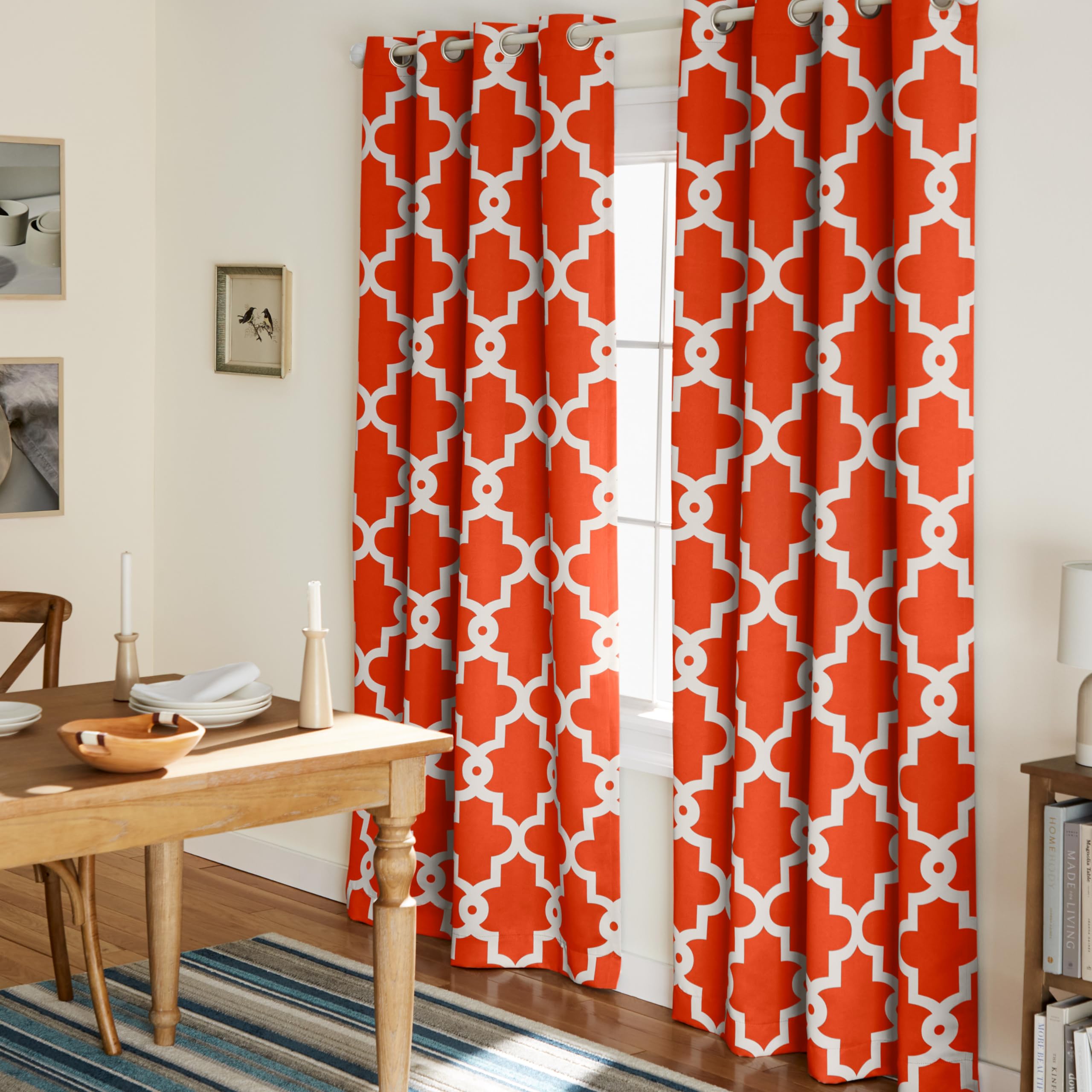 Exclusive Home Curtains Ironwork Woven Blackout Grommet Top Panel Pair, Mecca Orange, 52x84, 2 Piece