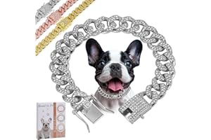 ROADTOFREE Silver Dog Chain Diamond Collar Walking Metal Chain Collar with Secure Buckle, Pet Cuban Style Collar Jewelry Accessories for Small Medium Large Dogs, Available in Pet Gift (Silver, 16inch)
