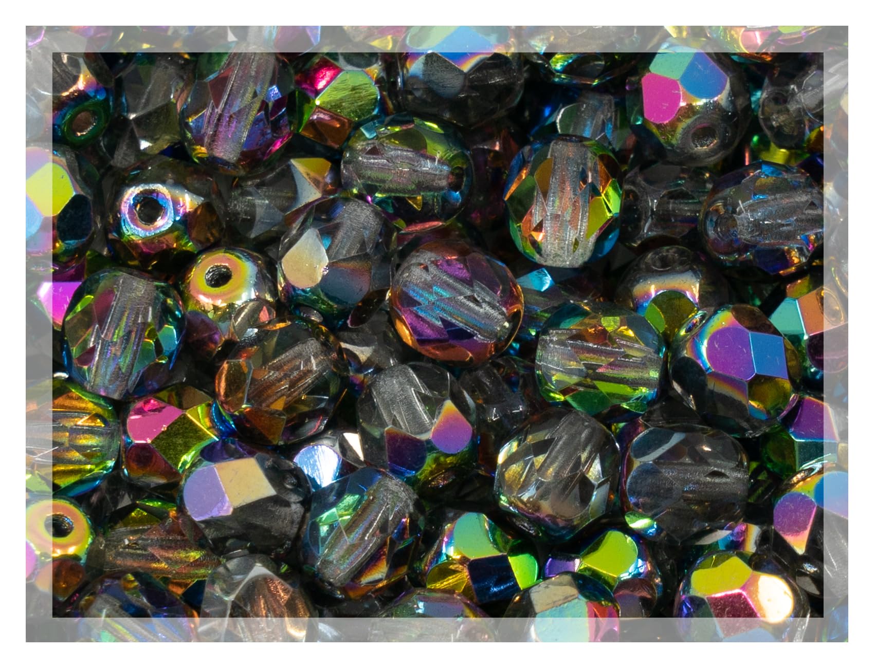 50 pcs Faceted Fire Polished Pressed Czech Glass Beads 6mm (0.24in), 00030-28137 Crystal Vitrail Medium