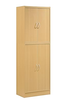 Hodedah 4 Door Kitchen Pantry with Four Shelves, Beech