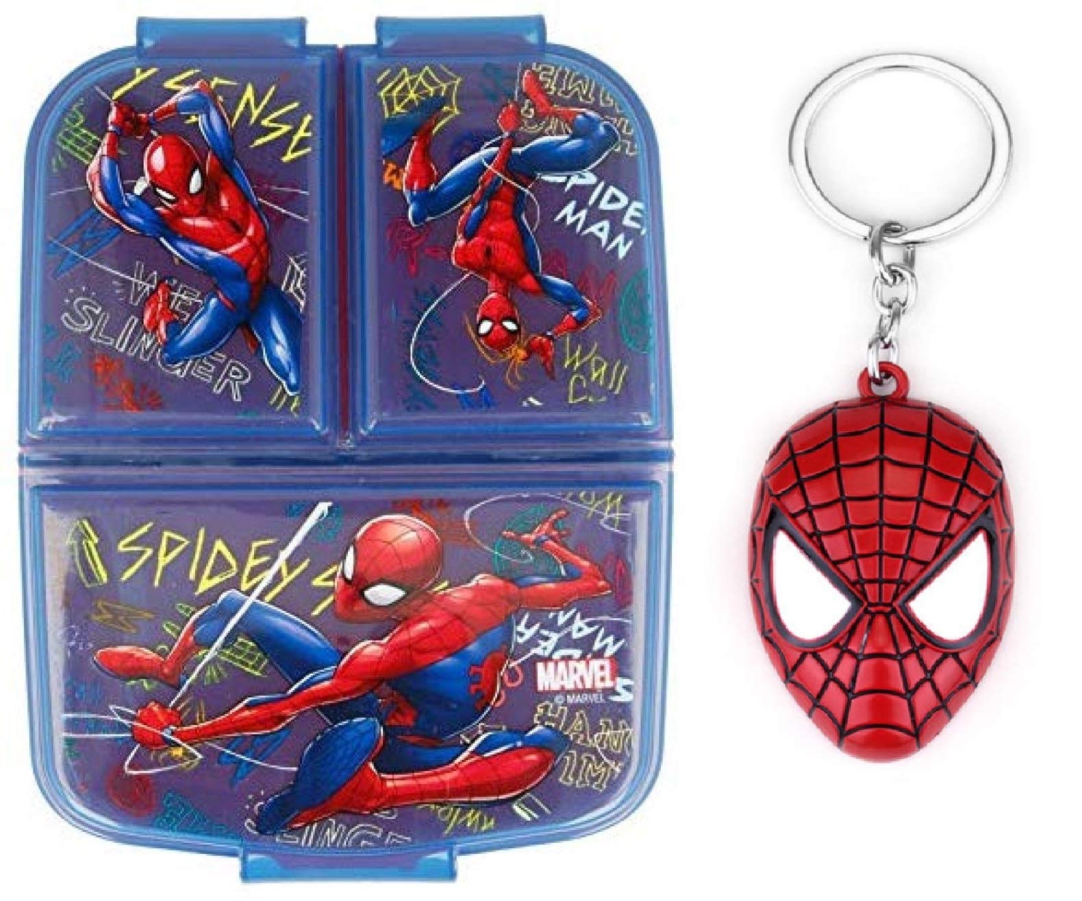 OM SUPPLIES Spiderman Reusable Sandwich Lunch Box 3 Multi Compartment Kids Children School Includes Spiderman Keychain (Spiderman 1) — image 1
