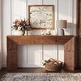TRIBEWOOD 70.87" Solid Wood Console Table, Extra Long Rustic Entryway Table with Hidden Storage, Minimalist U-Shape Behind Sofa Accent Table for Entrance Hallway Foyer Living Room