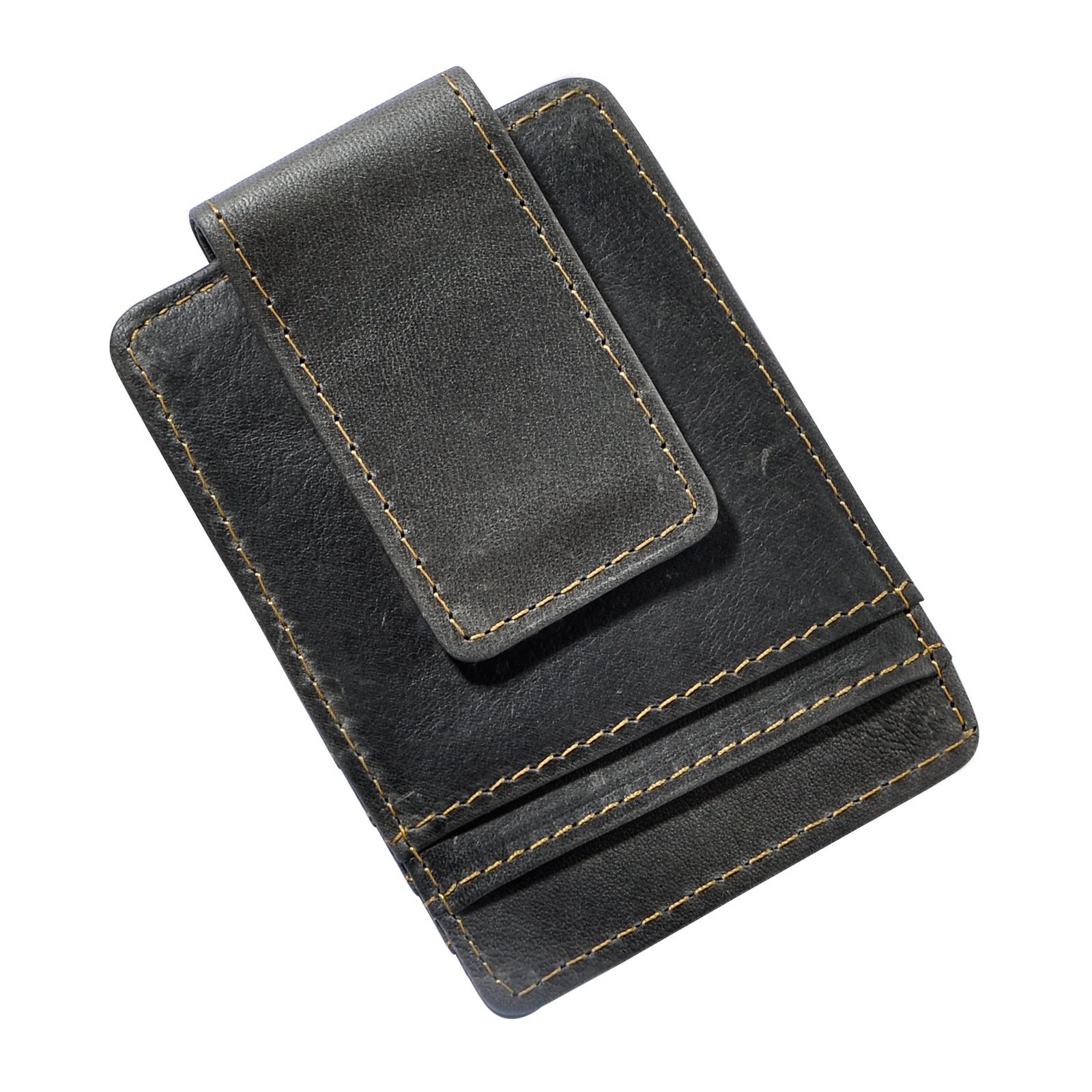 Le'aokuu Mens Genuine Leather Cowhide Magnet Money Clip Credit Case Case Holder Slim Wallet 1058 (1058 Dark Gray) โ image 1