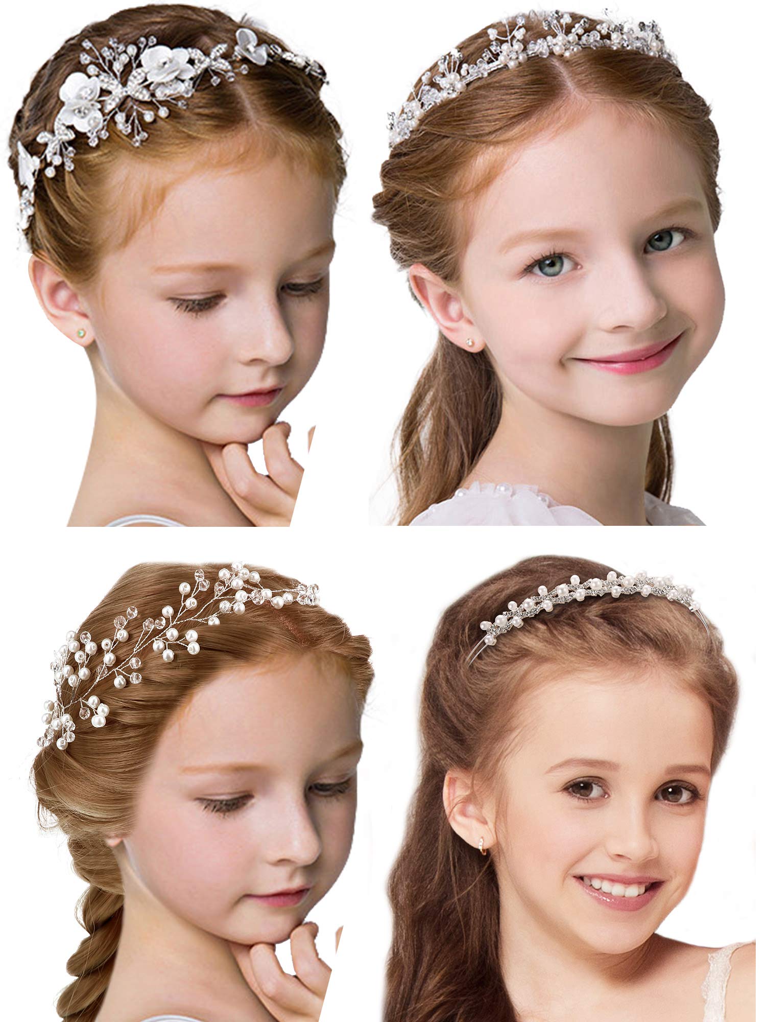 Photo 1 of **only 2**WILLBOND 4 Pcs Flower Girl Headband Flower Girl Hair Accessory Silver Wedding Headpiece Princess Crystal Pearl Headband for Wedding Birthday First Communion Party Photography