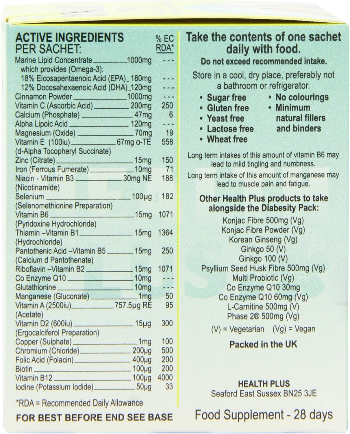 Health Plus Diabesity Pack Blood Sugar Balancing Daily Supplement - 28 Day Supply, Natural - Image 5