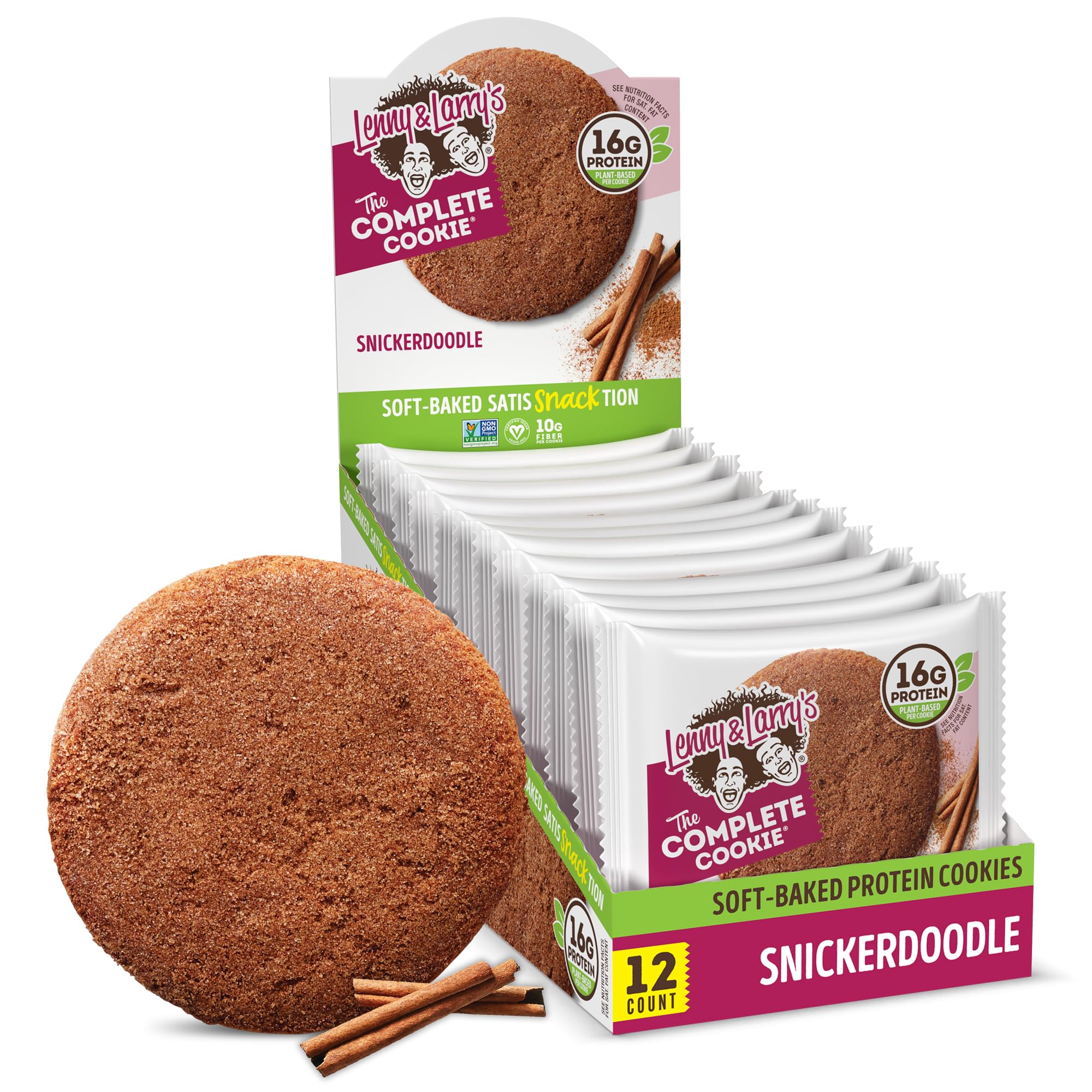 Lenny & Larry’s Protein Cookie, [Snickerdoodle], Chewy Soft Baked, 16g Plant Protein, Vegan, Non-GMO, High Fiber, 4 Ounce Cookie (Pack of 12)
