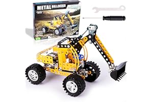 ArtCreativity Metal Excavator Toy Building Kit - 256 PCS - STEM Metal Building Kit for Kids - Large Metal Construction Toy with Moving Wheels and Arm - Build Your Own Excavator Metal Construction Set