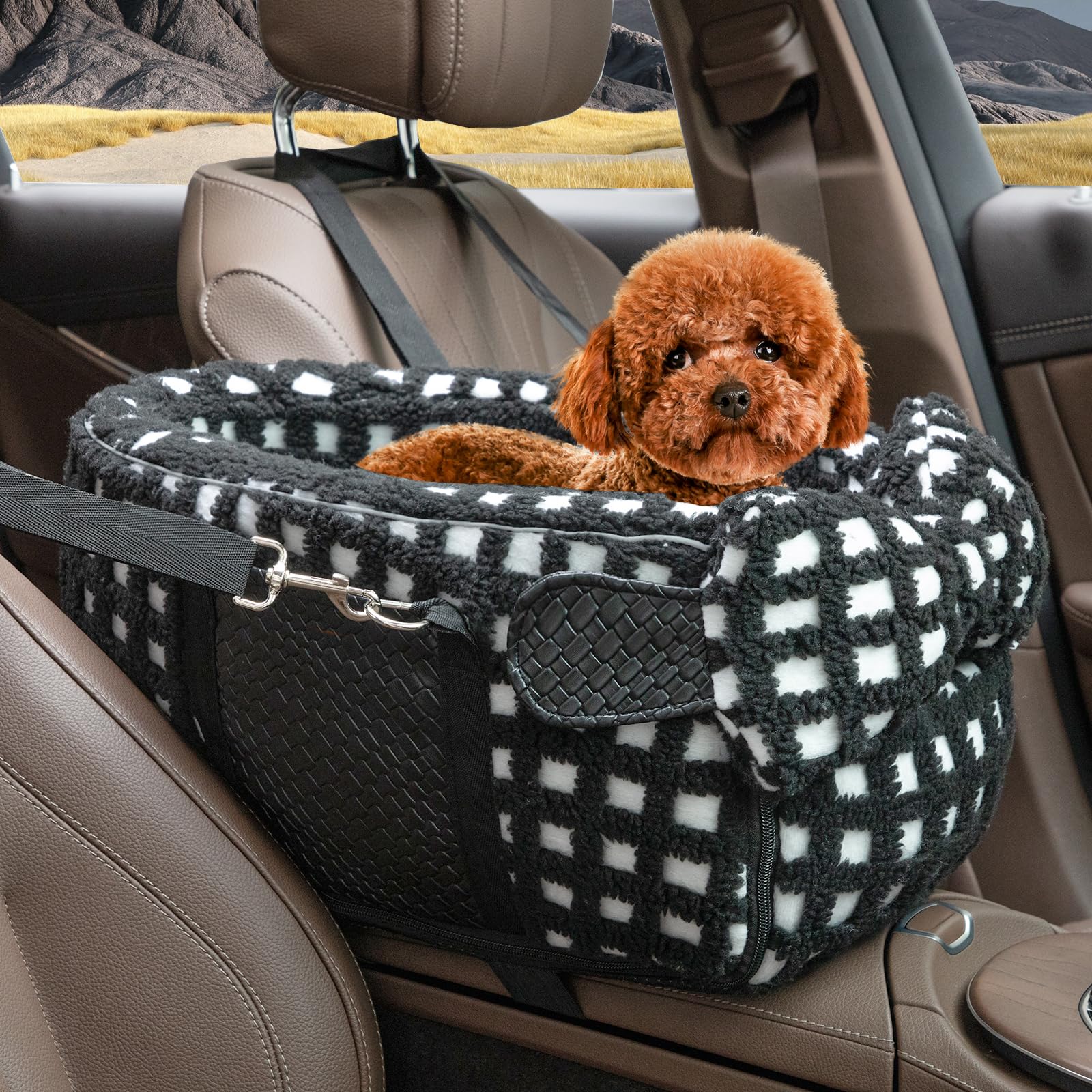 Photo 1 of Homsunyi Dog Car Seat for Small Dogs, Center Console Dog Car Seat, Comfortable Pet CarSeat, Portable Pet Booster Seats with Safety Belt and Soft Cushion, Puppy CarSeats for Dogs & Cats Under 15 lbs