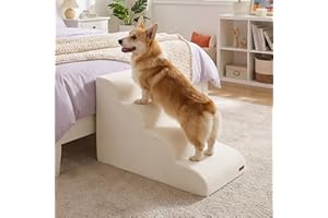 LE SURE Lesure Dog Stairs for Small Dogs Pet Steps Ramp for High Bed and Couch with CertiPUR-US Certified Foam with Non-Slip Bottom, Beige, 4 Steps
