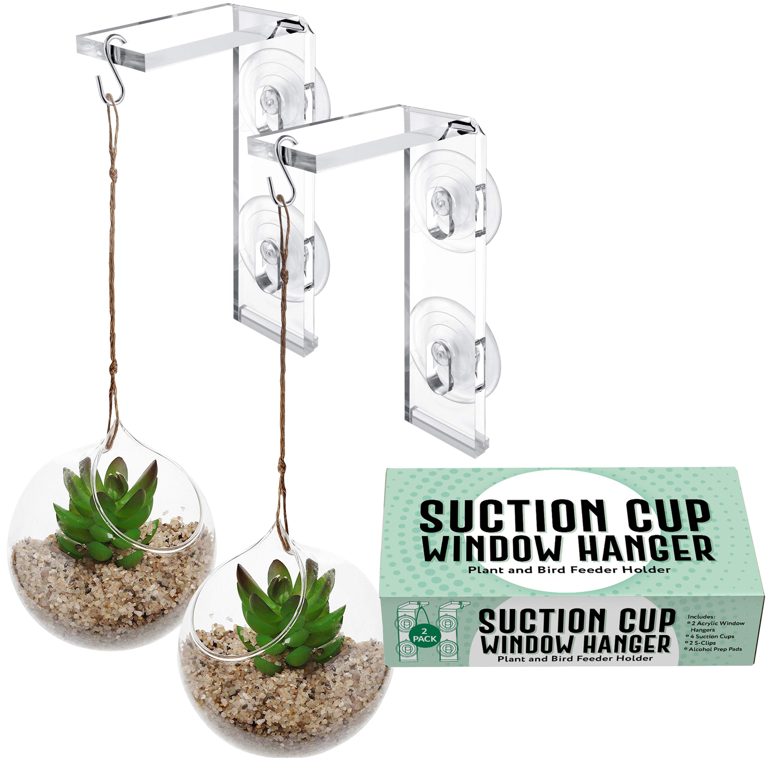 2-Pack Suction Cup Window Hanger – Hang Plants Indoors or Outdoors, Convenient Window Hanger for Bird Feeders, Ornaments and Wind Chimes - Strong Suction Cups, Made from Weather-Resistant Acrylic