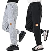 LIUNLU 2 Pack Boys Sweatpants Athletic Pants Boys Joggers with Zipper Pockets Kids Youth Workout Sweat Pants Size 7-13Y