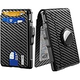 umoven AirTag Wallet for Men - with Pop Up Aluminum Case Money Clip Slim Leather Slots Credit Card Holder RFID Blocking Bifold Minimalist Wallet with Gift Box (Carbon Fiber)