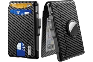 umoven AirTag Wallet for Men - with Pop Up Aluminum Case Money Clip Slim Leather Slots Credit Card Holder RFID Blocking Bifold Minimalist Wallet (No Airtag Included)