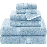 COTTON CRAFT Ultra Soft 6 Piece Towel Set - 2 Large Bath Towels, 2 Hand Towels, 2 Washcloths - Absorbent 580 GSM Quick Dry Everyday Luxury Hotel Bathroom Spa Gym Shower Pool - 100% Cotton - Light Blue