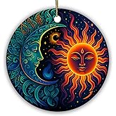 Sportyzen Sun and Moon Ceramic Ornament – Mystical Celestial Yin Yang Design – Cosmic Harmony Decoration for Spiritual Home Décor, Astrology Lovers, Boho Gifts