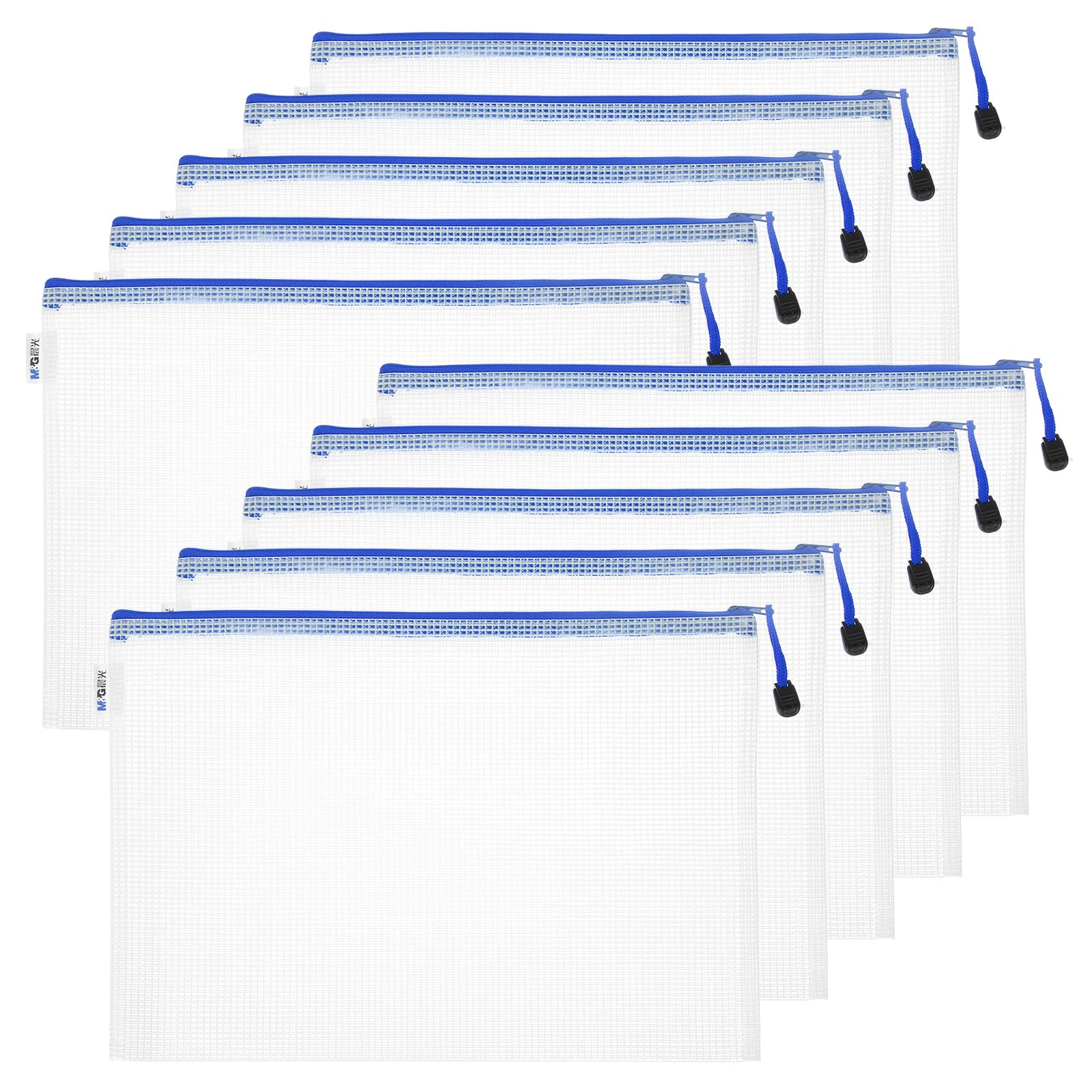 M&G Mesh Zipper Pouch Bag 13.4"x9.6", 10pcs Waterproof File Bag A4 Letter Size Document Organizing Storage for Office Supply Puzzle Cosmetic Travel, Blue