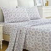 MUXHOMO Queen Size 4 Piece Sheet Set, Soft Breathable Bed Sheet Set for Bedroom with Deep Pocket Up to 16", Wrinkle-Free & Cooling Bedding for Oeko-TEX Certified - Grey Leaves