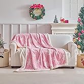 LenLuck Pink Christmas Blanket 50"x60", Soft Flannel Fleece Front & Sherpa Back, Snowflakes Throw Blanket for Couch, Fluffy Fuzzy Blanket, Christmas Decor Gift for Women, Men