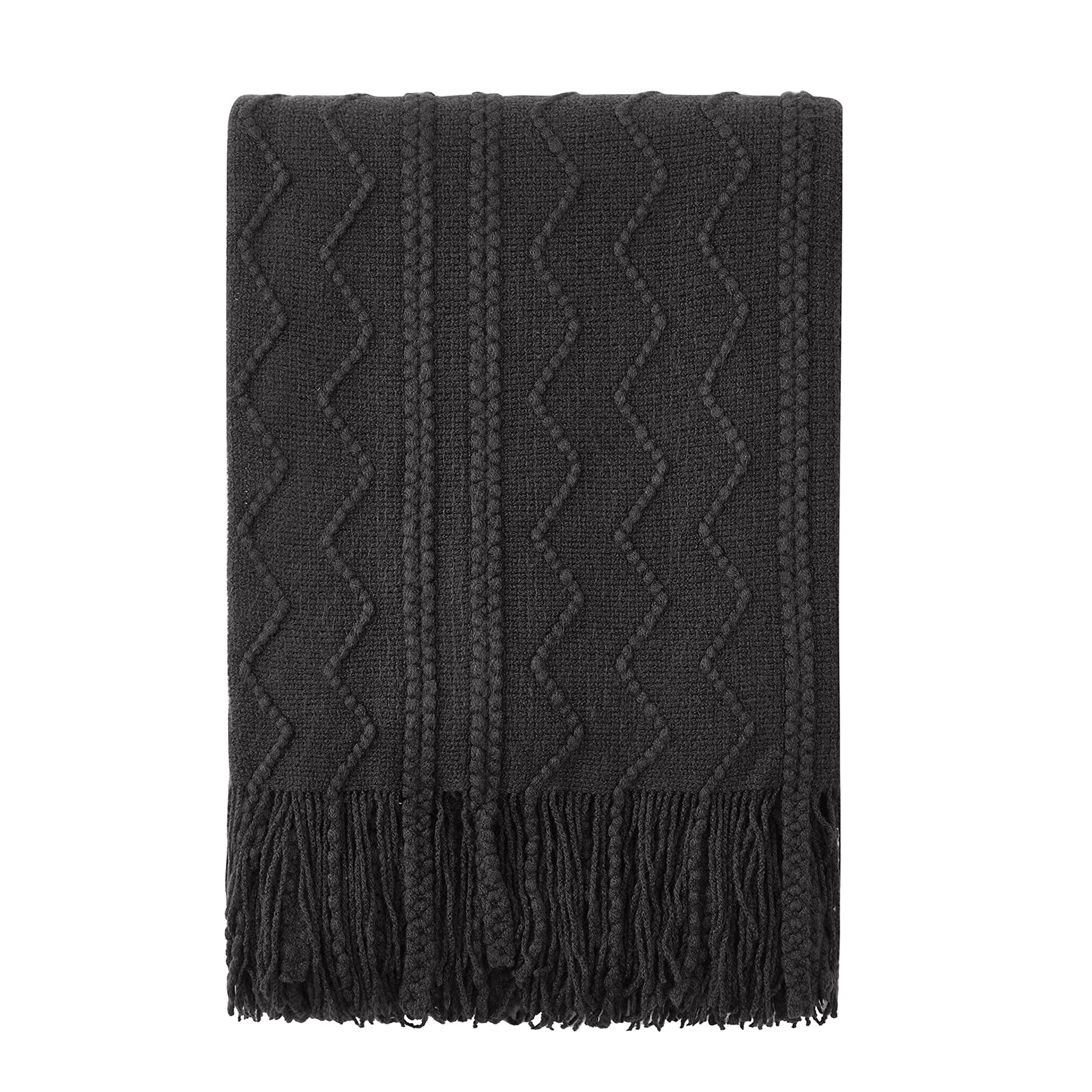 BOURINA Textured Solid Soft Sofa Throw Couch Cover Knitted Decorative Blanket,Black, 127x152cm — image 1
