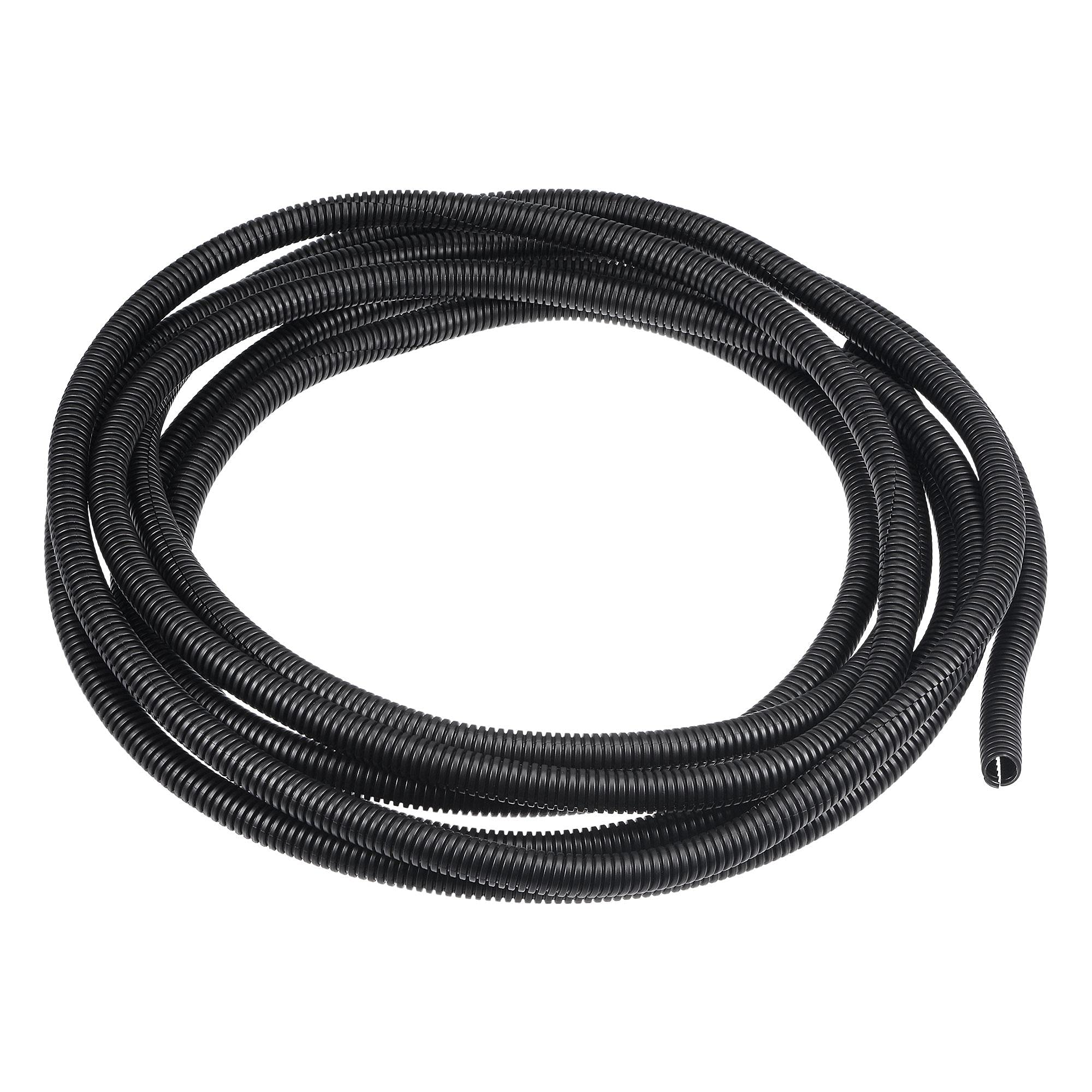 sourcing map 5 M 9 x 12 mm PP Split Corrugated Conduit Tube for Garden,Office Black