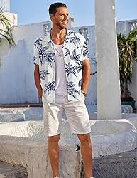 COOFANDY Mens Hawaiian Shirt Short Sleeve Floral