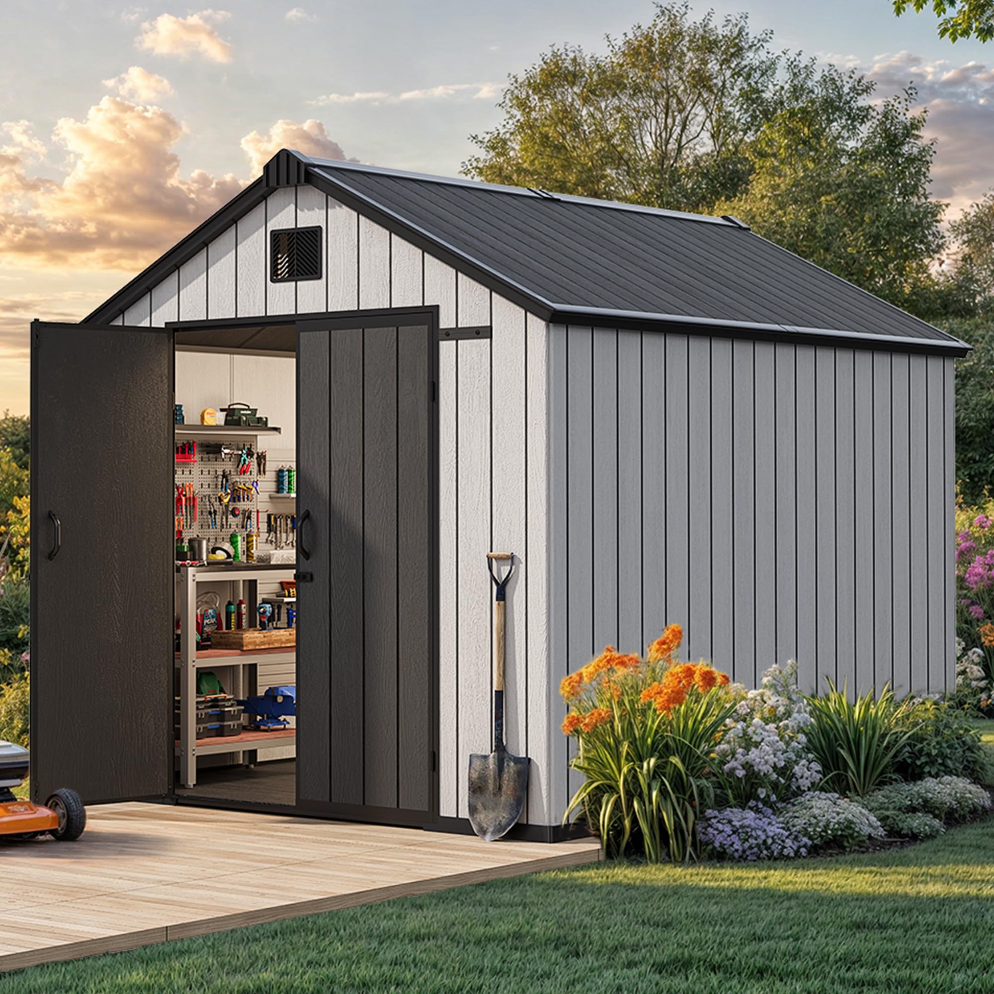 View 1 of ****PARTIAL SET - BOX 1/2 ONLY**** YITAHOME 8x10 FT Outdoor Storage Shed with Lockable Door, Large 544 Cuft Resin Shed with Floor Roof Windows Vents, All-Weather Plastic Storage Shed Tool Organizer for Backyard Garden Patio Lawn, Gray