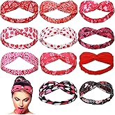 Jutom 12 Pieces Valentine‘s Day Headbands for Women Elastic St. Patrick's Day Non Slip Hair Accessories Bulk(Romantic Pattern)