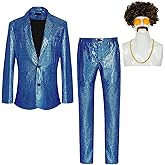 Men's Disco Costume Shiny Sequin Suits Set 70s Party Outfits