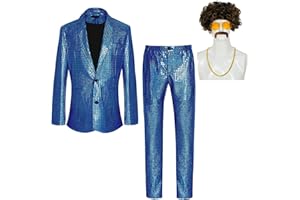 TAAMLOU Men's Disco Costume Shiny Sequin Suits Set 70s Party Outfits
