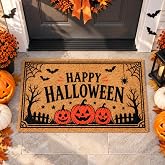 Halloween Doormat 17 x 29.5 Inch, Non Slip Welcome Mat for Front Door | Faux coir look, polyester surface, TPE backing, UV printed design, indoor outdoor entry use, 17 x 29.5 in