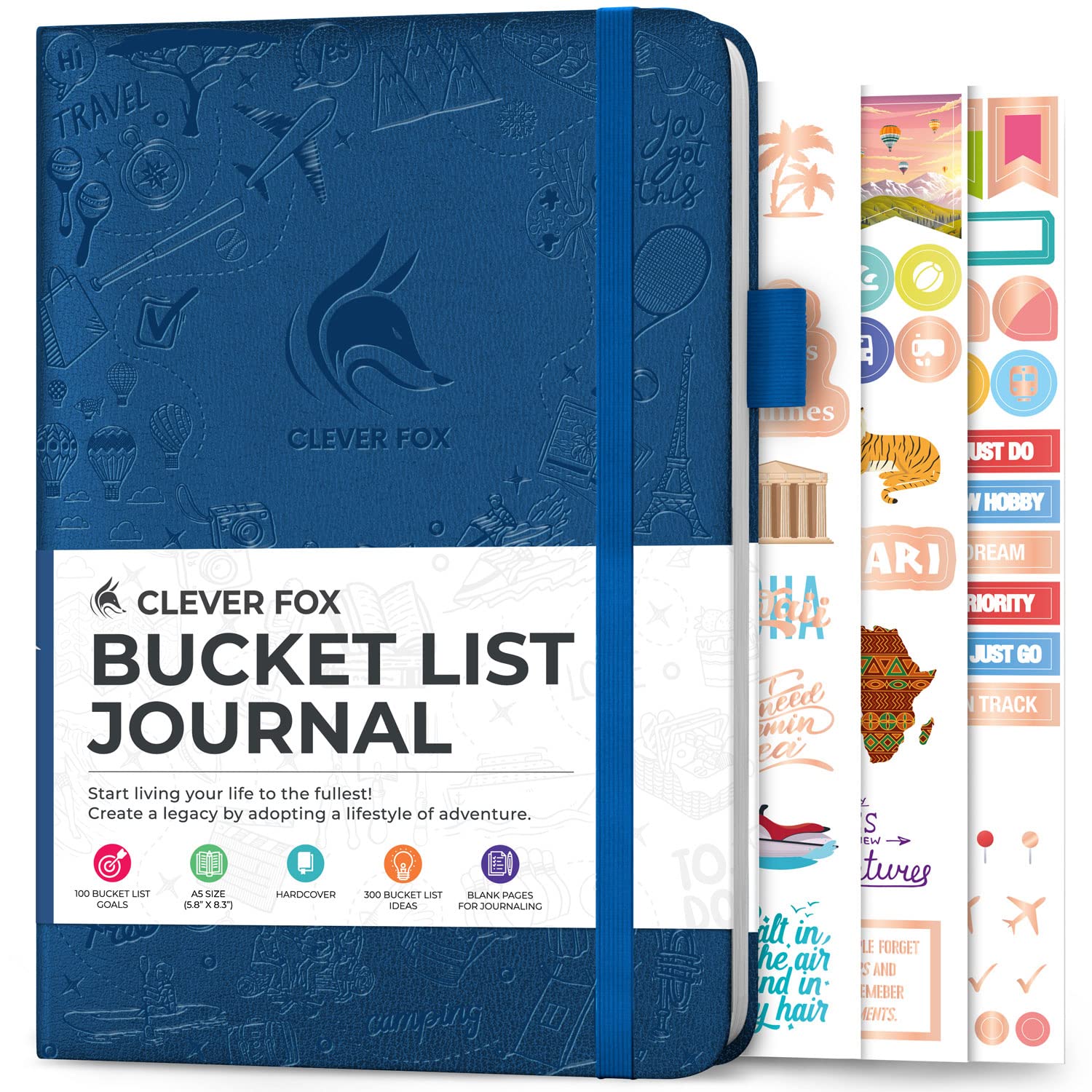 Clever Fox Bucket List Journal – Inspiring Travel Book for Memories & Adventures – Motivational Notebook for Personal Use & Couples – A5, 14 x 21cm - Mystic Blue