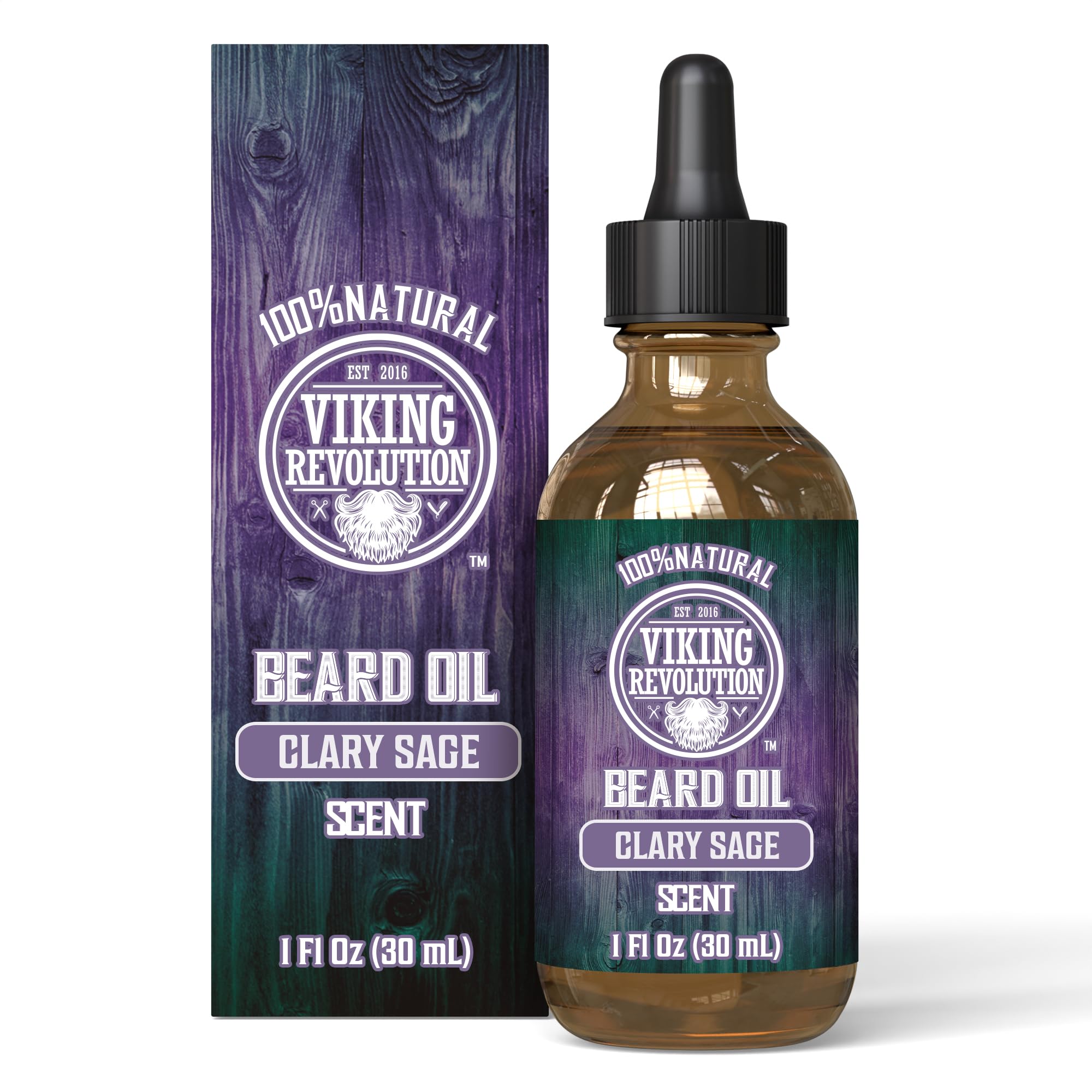 Viking Revolution - Beard Oil - All Natural Variety Beard Oil For Men With Argan & Jojoba Oils - Softens, Smooths & Strengthens - Gifts For Men - Clary Sage - 30 ml — image 1