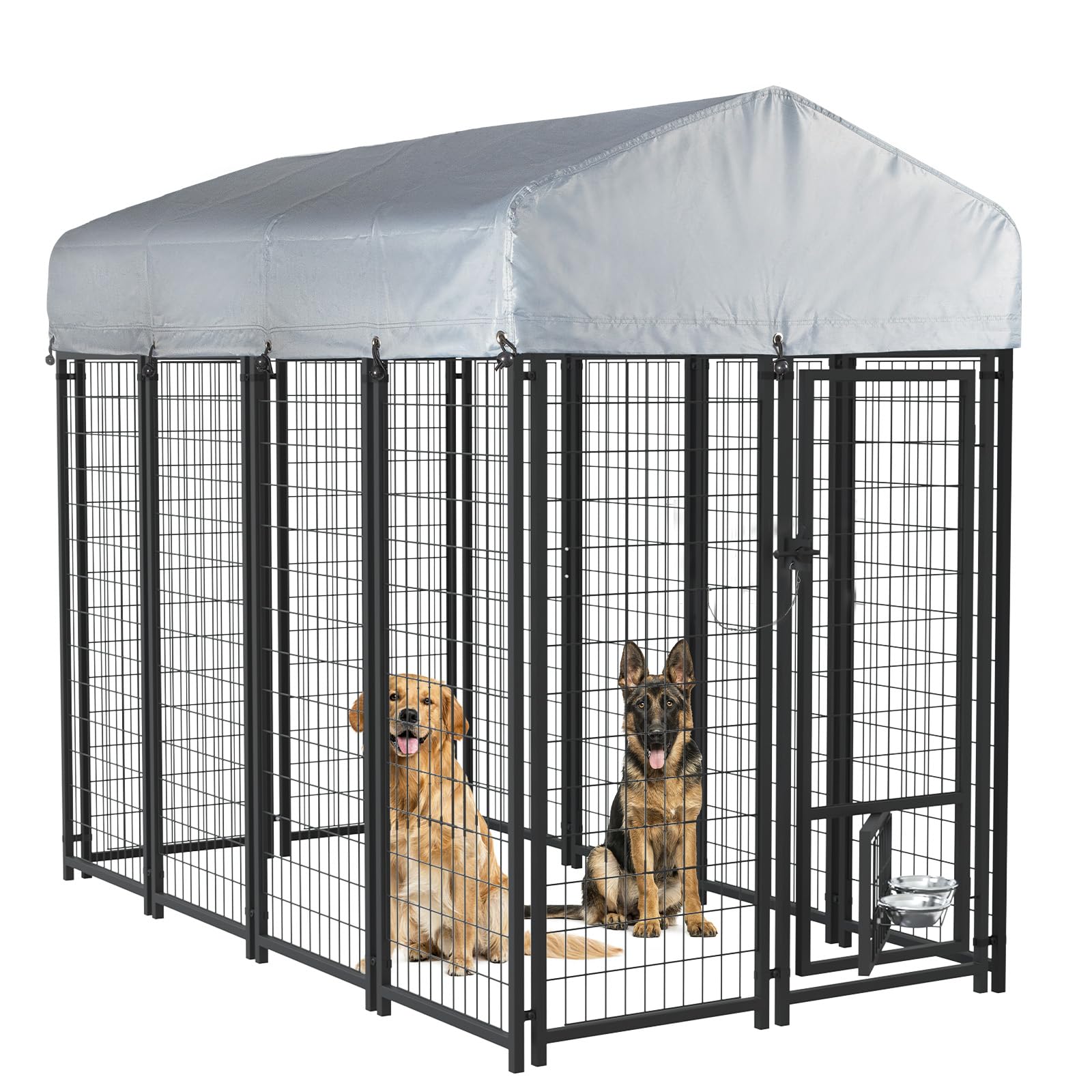 Photo 1 of LEMBERI 8x4x6 FT Outdoor Dog Kennel for Large Dogs, Heavy Duty Welded Wire Steel Dog Playpen Fence with Secure Lock, Pet Pen with UV-Resistant Waterproof Roof Cover for Outside